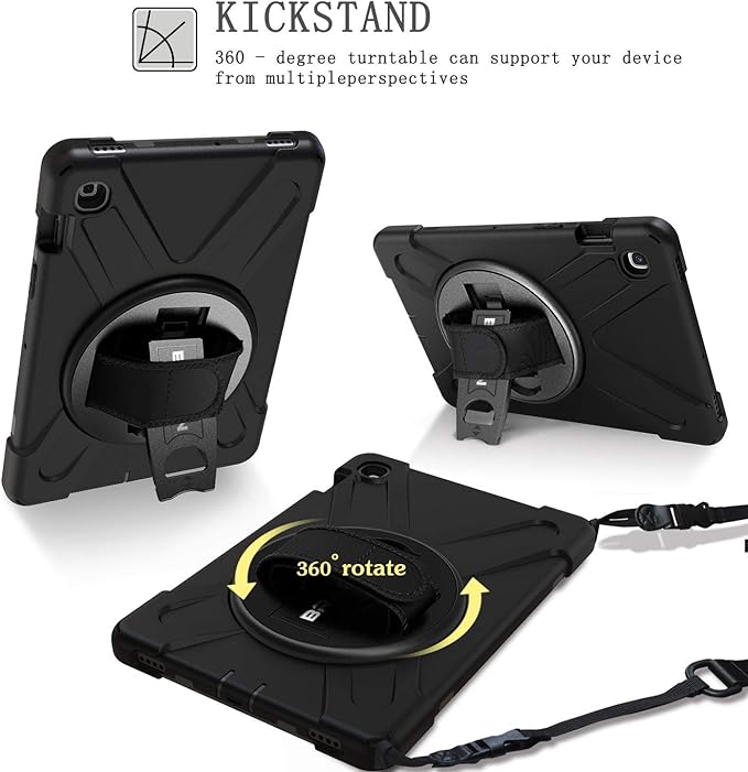 BRAECN for Samsung Galaxy Tab S5e Case 10.5 inch 2019, Heavy Duty Shockproof Case with 360 Rotating Kickstand/Hand Strap&Shoulder Strap for Galaxy Tab S5e 10.5‘’ Tablet SM-T720/SM-T725-Black