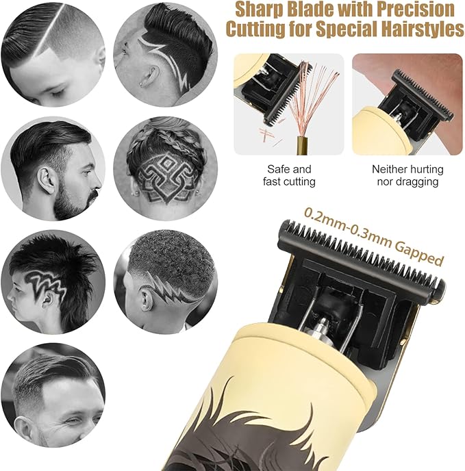 BESTBOMG® Hair Clippers & Trimmer Ceramic T-Blade Cordless Haircut Sets Rechargeable with 10 Guide Combs & for Men/Father/Husband/Boyfriend