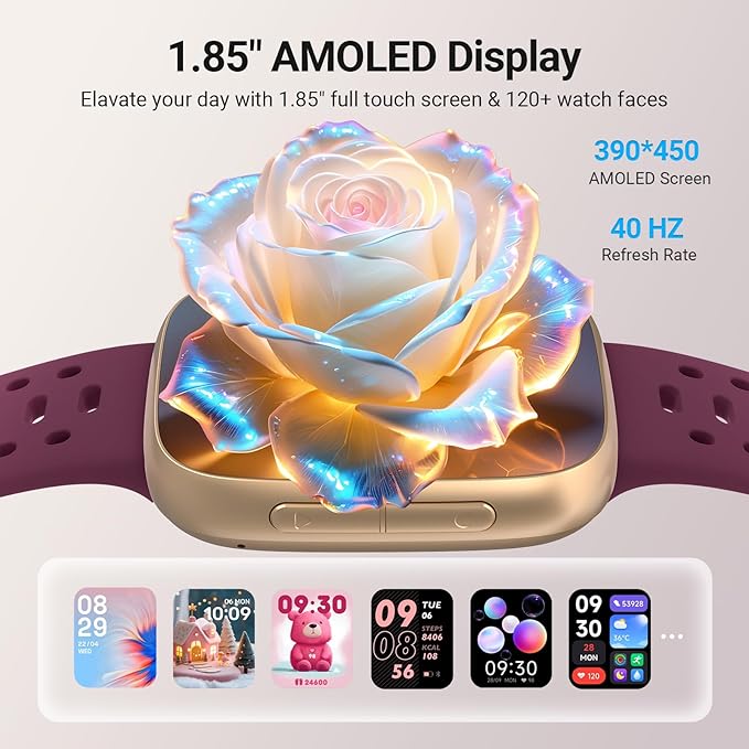 Smart Watches for Women/Men Android iPhone, [1.85" AMOLED Screen] Smartwatch Fitness Tracker 3ATM Waterproof with Bluetooth Calls, AI Control, Heart Rate/SpO2/Sleep Monitor, 7 Days Battery