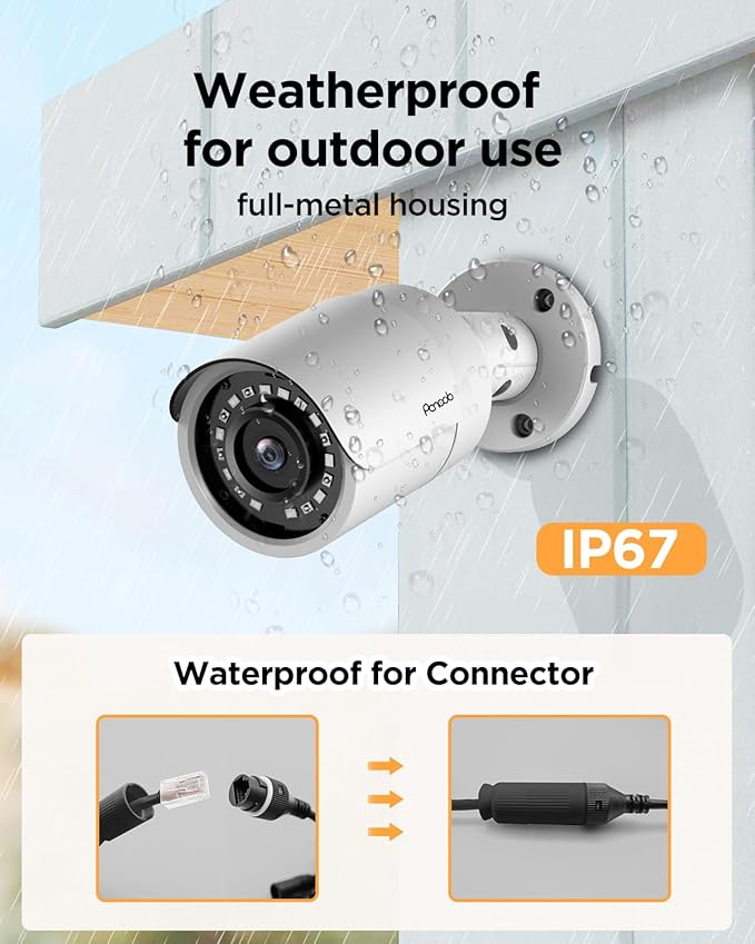16 Channel Security Camera System, 4K 16CH PoE NVR 4TB HDD, 16x 5MP Wired Surveillance IP PoE Cameras Outdoor with AI Human Detection, Built-in Microphone,100ft IR Night Vision, PB37F1616-5M