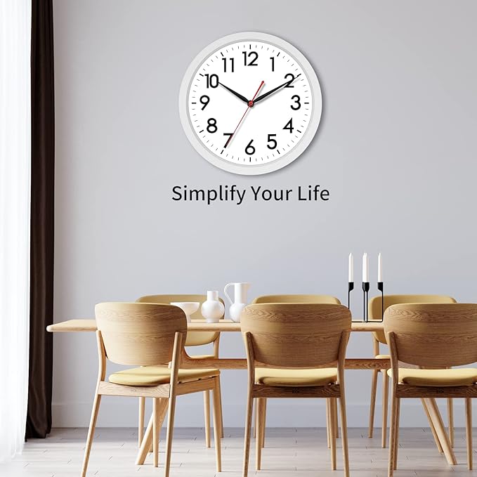 AKCISOT 14 Inch Wall Clock Silent Non Ticking Modern Wall Clocks Battery Operated, Analog Classic Clock Decorative for Bedroom, Kitchen, Home Office, Bathroom, School, Living Room (White)