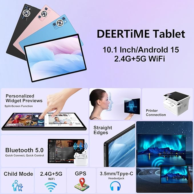 Android 15 Tablet 30GB RAM 128GB ROM 1TB TF, 2025 Electronics Tablets 10.1 Inch 8000mAh with Keyboard Mouse, 2.0GHz, 5G WiFi, BT 5.0, GMS Certified, Incell Display, Gemini AI - Metal Black
