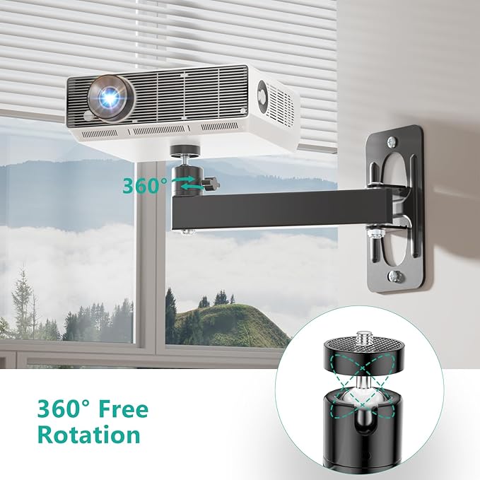 WALI Mini Porjector Wall Mount, Wall Mount Projector for 1/4" Screw, Fully Adjustable Projector Hanging Bracket Ceiling Mount Holder Holds up 4.4lbs, Black (1330LM-PMS)