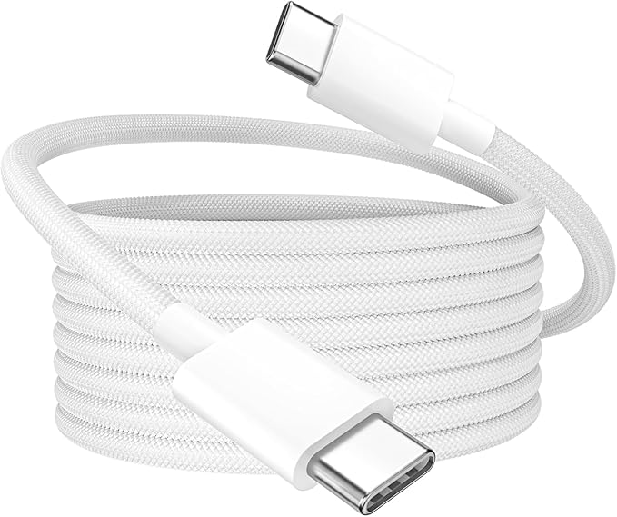 Quntis USB C to USB C Cable 6FT 3Pack - Type-C 60W Nylon Braided Charger Cord Fast Charging for iPhone 17 16 15 Series, iPad mini 6, Pixel and More, White