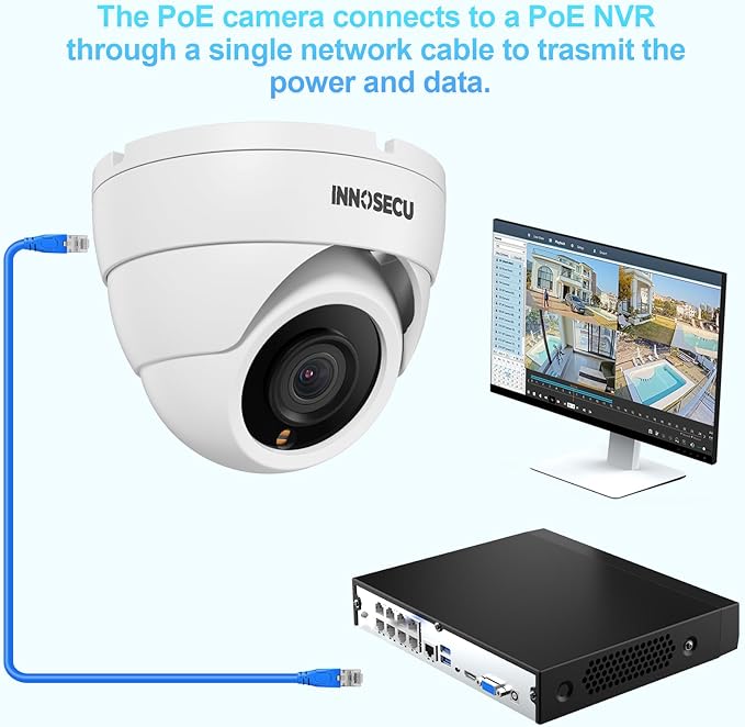 PoE Camera 4MP, Security IP Dome Camera for Outdoor Indoor Use, Buil-in Mic, 2.8mm Lens Wide Angle 110°, B/W Night Vision, Smart Motion Detection, Human&Vehicle Detection, IND4FR94C (White)