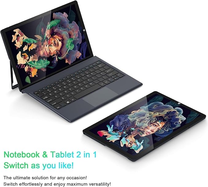 AWOW 10.1" 2-in-1 Windows Tablet with Keyboard, Intel N100 Processor, 12GB DDR5 RAM, 256GB Storage, Detachable Touchscreen Laptop, Windows 11, Dual-Band WiFi, Bluetooth, USB 3.0, HDMI, Dual Cameras