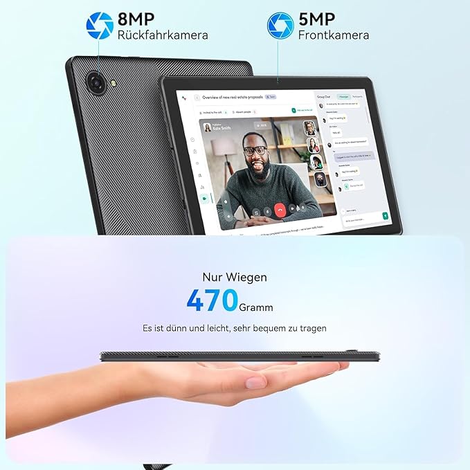 Tablet 10 Inch, Android 14 Tablet PC, 8GB RAM+64GB ROM (1TB TF), Octa-Core 2.0 GHz, WiFi 6, Bluetooth 5.0, Widevine L1, 5MP+8MP, 5000mAh,Type-C, Black