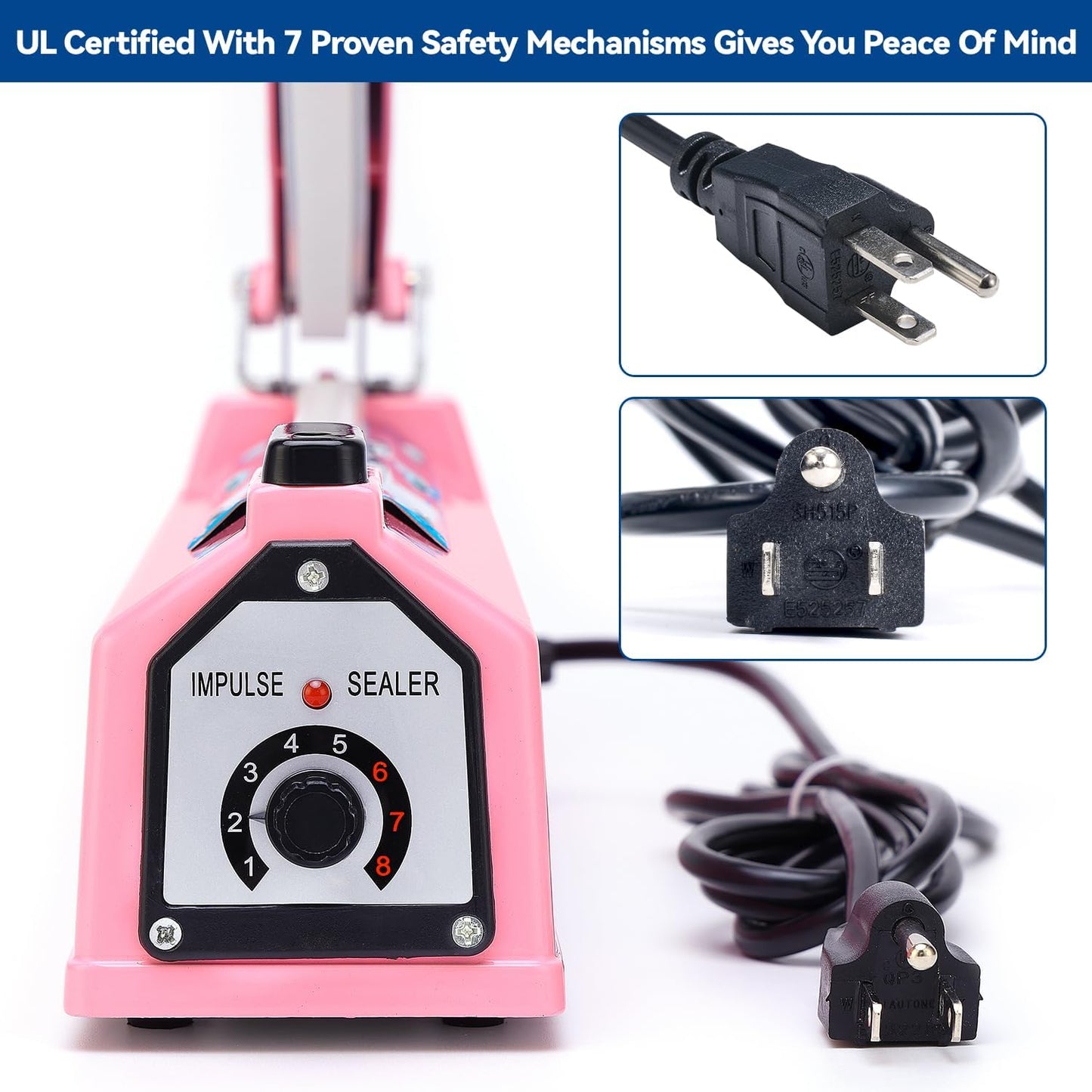 Sealer Pro, 12-inch Super Impulse Heat Bag Sealer, 7-mm Sealing System with Patent for Never Burn Out, Antioxidant Aluminium Shield, Copper Transformer, Built-in Fuse Safety System, Pink