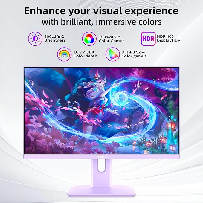 27 inch Gaming Monitor, 180Hz Computer Monitor QHD 1440P Fast IPS Panel Pc Monitor, sRGB100%,1ms, DisplayPort/HDMI/Eye Care/Wall Mount Compatible-Purple