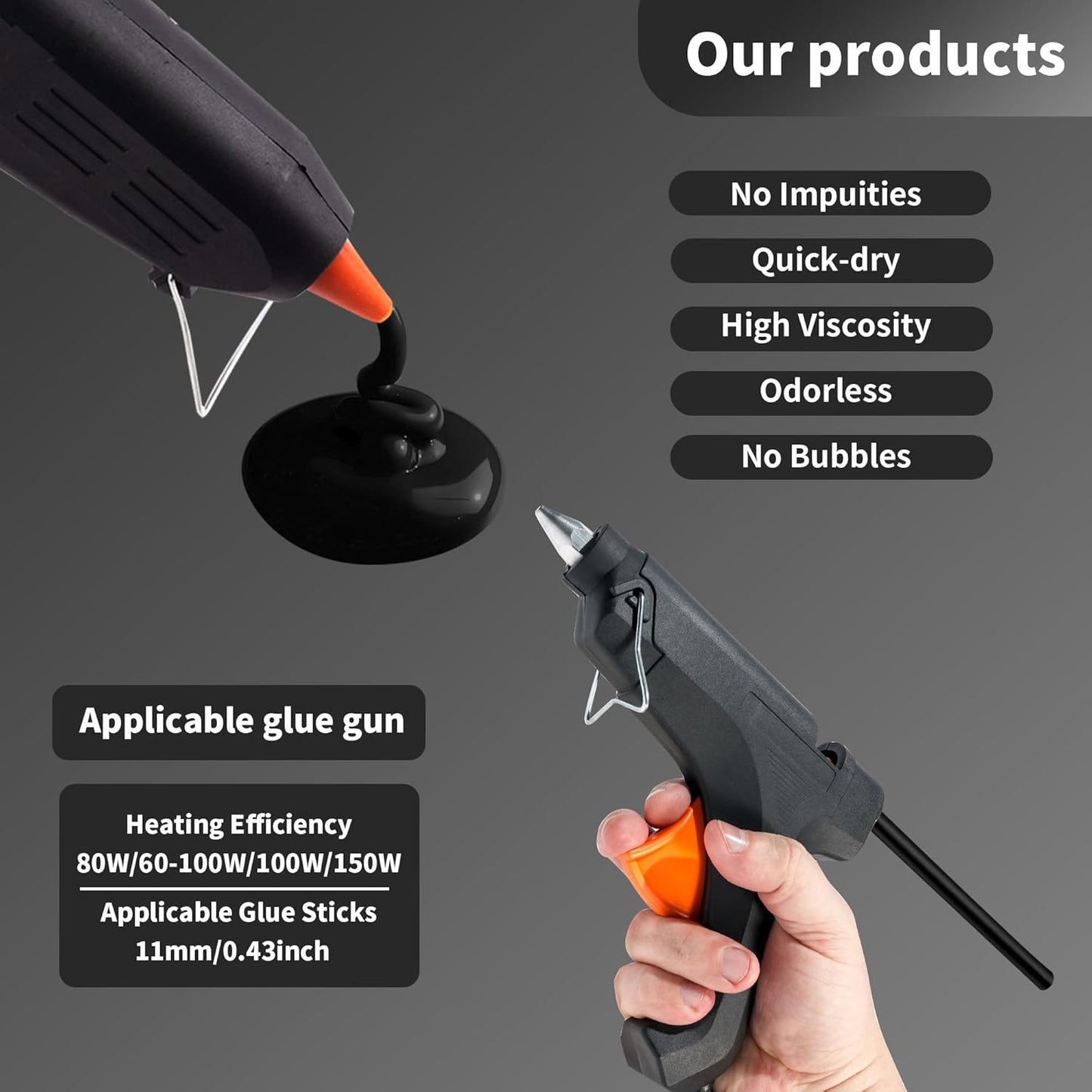 MATUFF Black Hot Glue Sticks Full Size 0.43” Dia x 8” Long, 20 pcs Hot melt Adhesive Glue Sticks, All-Purpose Glue Gun Sticks for DIY Black Crafting Arts and Wedding Cards, Stamp Sealing