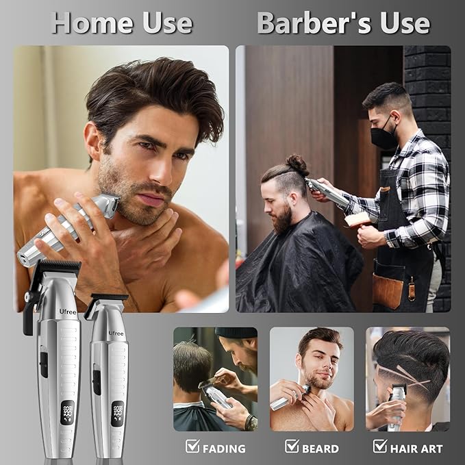 Ufree Professional Hair Clippers for Men with Bag, Mens Clippers and Trimmers Set, Barber Clippers Set, Electric Beard Trimmer, Gifts for Men, Silver