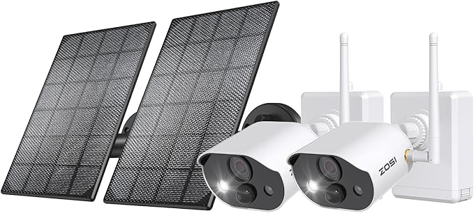 ZOSI 2 x C306 Pro 3MP 2K Wireless Solar Security Camera Outdoor - Battery/Solar Powered, Color Night Vision, PIR Motion Detection, Spotlight Alarm,Cloud/Memory Card Storage (No Memory Card Included)