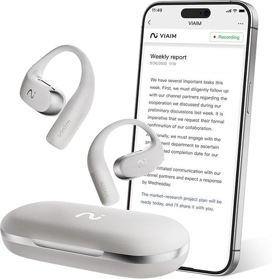 OpenNote AI Voice Recorder – Open Ear Headphones with FlashRecord, Call Recording, Real-Time Transcription, Translation, AI Assistant, for Students, Professionals & Interview Recording, Gray