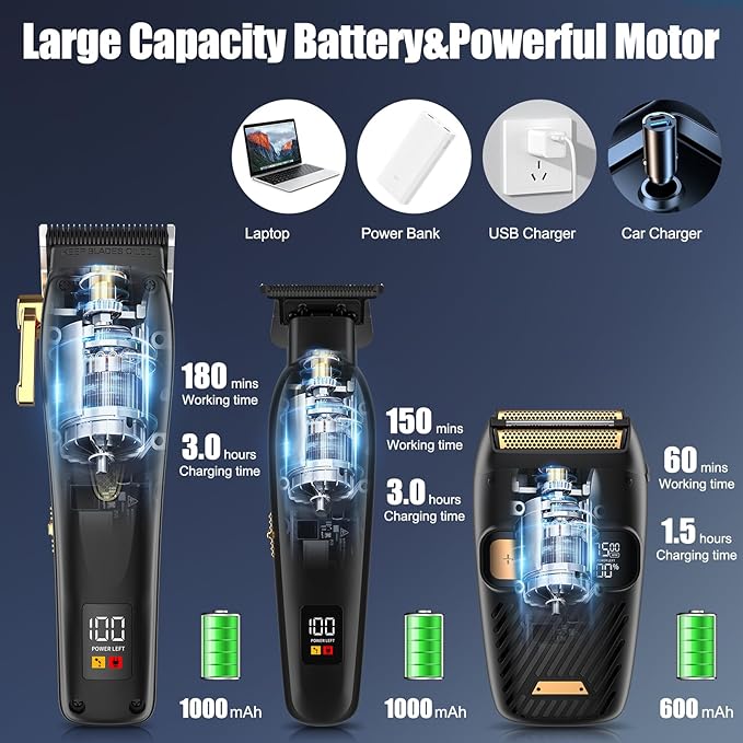 Professional Hair Clippers for Man,Hair Clippers Electric Shavers Razor T-Blade Hair Trimmer, 3 in 1 Cordless Barber Trimmer Bald Shavers LED Display Gifts