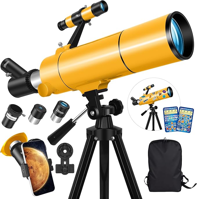 Telescope for Adults & Kids, 80mm Aperture 500mm Portable Refractor Telescope for Astronomy Beginners, Professional Travel Astronomical Telescopes with Tripod, Stickers, Phone Adapter, Backpack