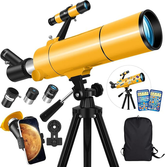 Telescope for Adults & Kids, 80mm Aperture 500mm Portable Refractor Telescope for Astronomy Beginners, Professional Travel Astronomical Telescopes with Tripod, Stickers, Phone Adapter, Backpack