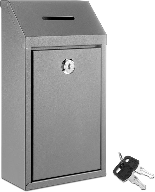 Metal Donation Cash Box Collection Safe Suggestion Box with Lock Wall Mounted Mailbox Delivery Ballot Container for Home Office Outdoor Door