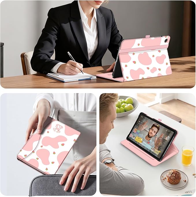Fintie Case for Samsung Galaxy Tab A9 Plus/A9+ 5G 11 Inch 2023 Model (SM-X210/X216/X218), Multi-Angle Viewing Smart Stand Back Cover with Pocket Auto Wake/Sleep, Strawberry Cow