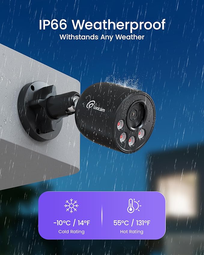 Loocam 4K Security Camera System 8CH H.265+NVR with 2TB HDD, 4pcs 8MP Wired PoE Camera System AI Human Vehicle Detection, Outdoor Indoor Home Camera System with Audio, Night Vision, 24/7 Recording