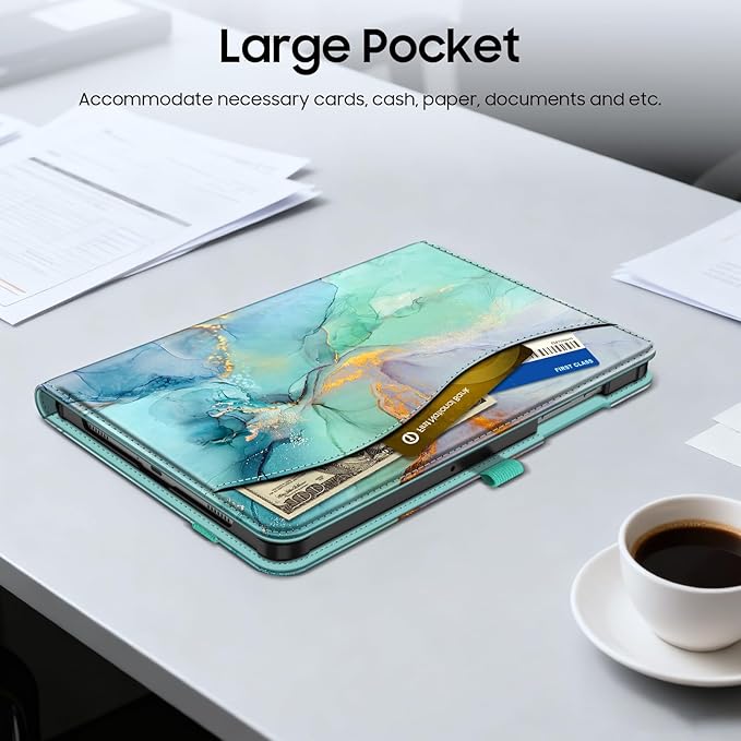 Fintie Case for Samsung Galaxy Tab A9 Plus/A9+ 5G 11 Inch 2023 Model (SM-X210/X216/X218), Multi-Angle Viewing Smart Stand Back Cover with Pocket Auto Wake/Sleep, Emerald Marble
