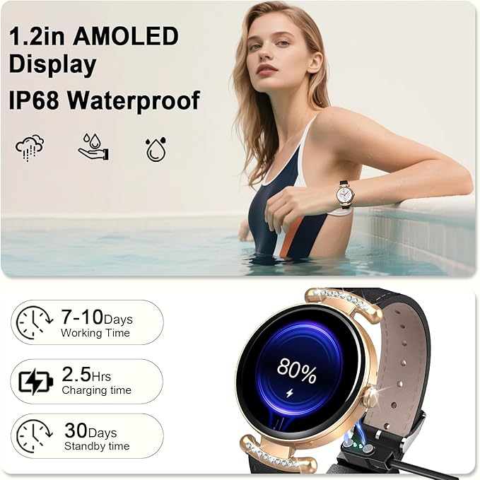 Smart Watches for Women Android IOS, 1.2'' AMOLED Ultra-Clear Screen Fitness Trackers with Bluetooth Call (Answer/Make), Smartwatch with Heart Rate,Sleep Monitor, IP68 Waterproof,100+ Sports Mode