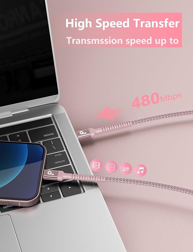 USBC Cables 6FT, 2Pack USB C to C Charger Cable, Long USBC Fast Charging Cable Nylon Braided USB C iPhone Charger Cord Compatible with iPhone 17 16/15/Pro Max/PlusSamsung Galaxy S23/LG and More-Pink