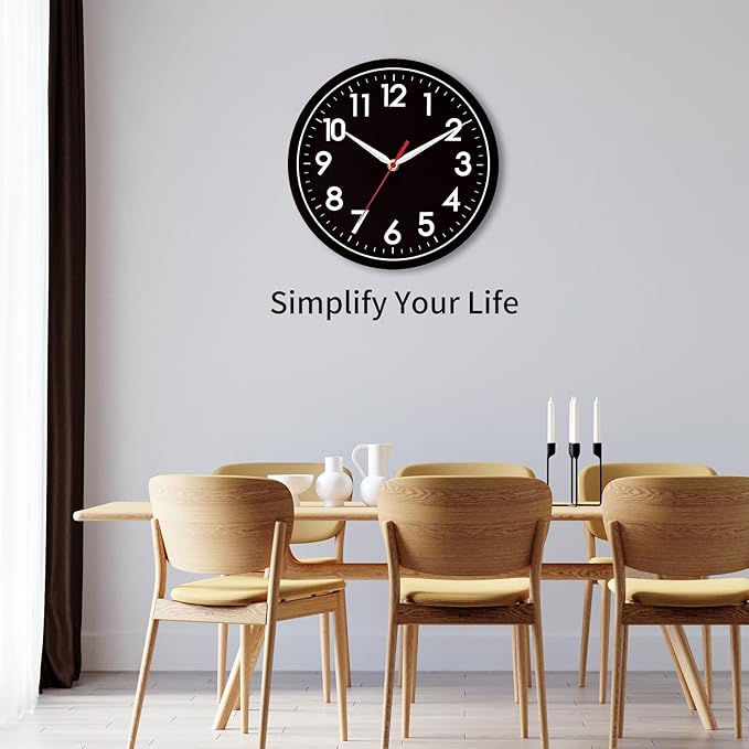 AKCISOT Wall Clock 8 Inch Silent Non-Ticking Modern Clocks Battery Operated - Analog Small Classic for Office, Home, Bathroom, Kitchen, Bedroom, School(Black)