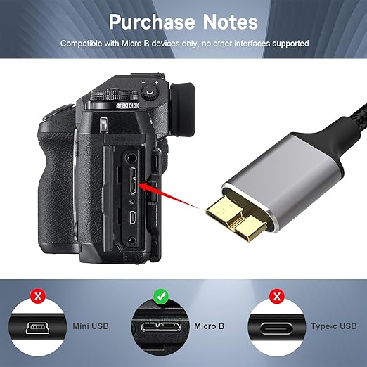 USB C External Hard Drive Cable, 5Gbps USB C/A to Micro B Cord Wire for Seagate Toshiba Canvio, WD My Passport LaCie PS5 Game Drive Camera Compatible with iPhone 15,16, MacBook Pro/Air Tablet