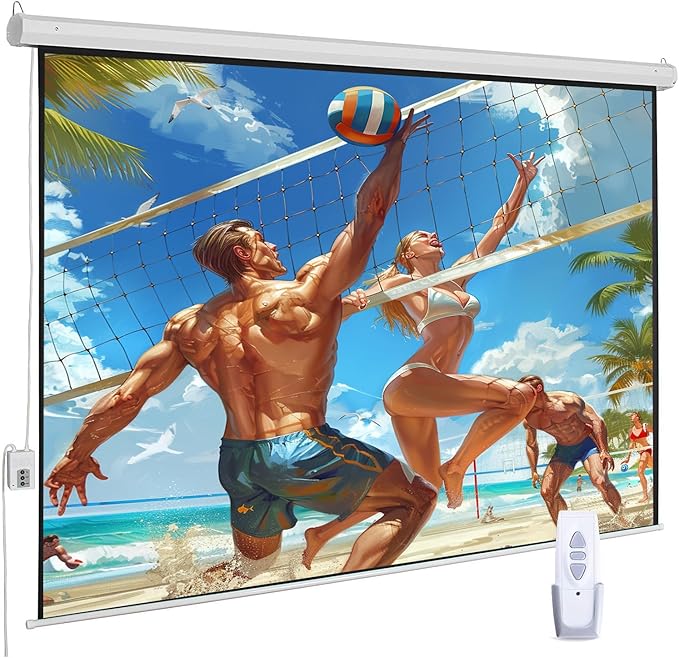 120" Motorized Projector Screen, Electric 4:3 Projector Screen with Remote Control, Indoor/Outdoor HD Movie Screen, Wall/Ceiling Mounted, Perfect for Home Office Theater TV, White