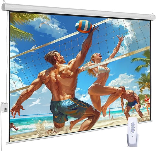 120" Motorized Projector Screen, Electric 16:9 Projector Screen with Remote Control, Indoor/Outdoor HD Movie Screen, Wall/Ceiling Mounted, Perfect for Home Office Theater TV, White
