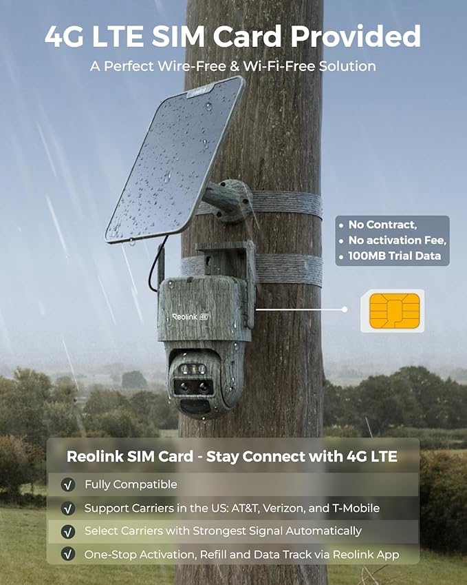 REOLINK 4G LTE 4K Dual-Lens PTZ Cellular Security Camera Outdoor -2Pack(Trail*1 + White*1), Wireless Auto Tracking, 6X Hybrid Zoom, Smart Detection, SIM Card Included, TrackMix LTE Solar Kits