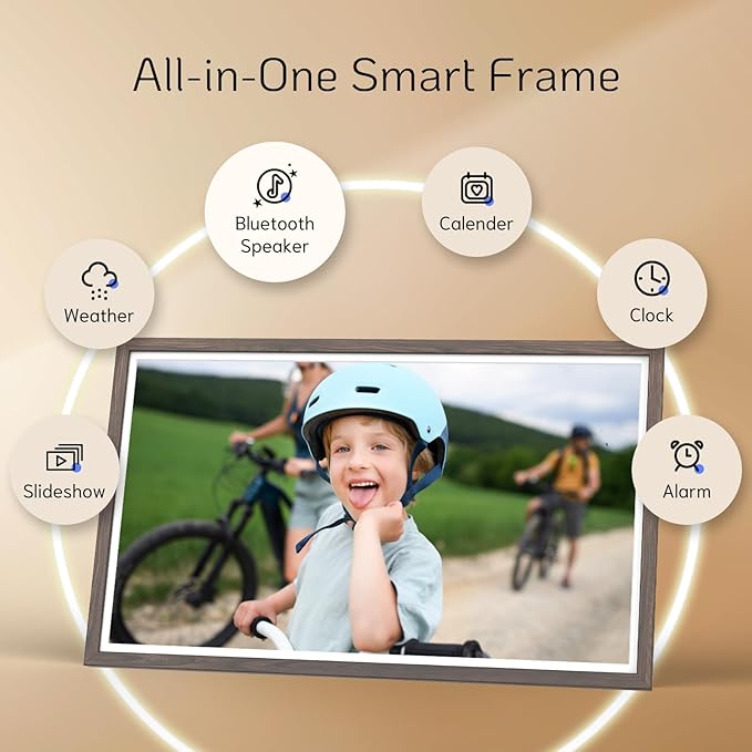 NexFoto 32 Inch Large Digital Picture Frame 64GB, Digital Photo Frame 1920x1080 IPS FHD, Remote Control, Auto-Rotate, Easy to Share Photos/Videos via App/USB, Gifts for Mom Christmas, Dark Wood