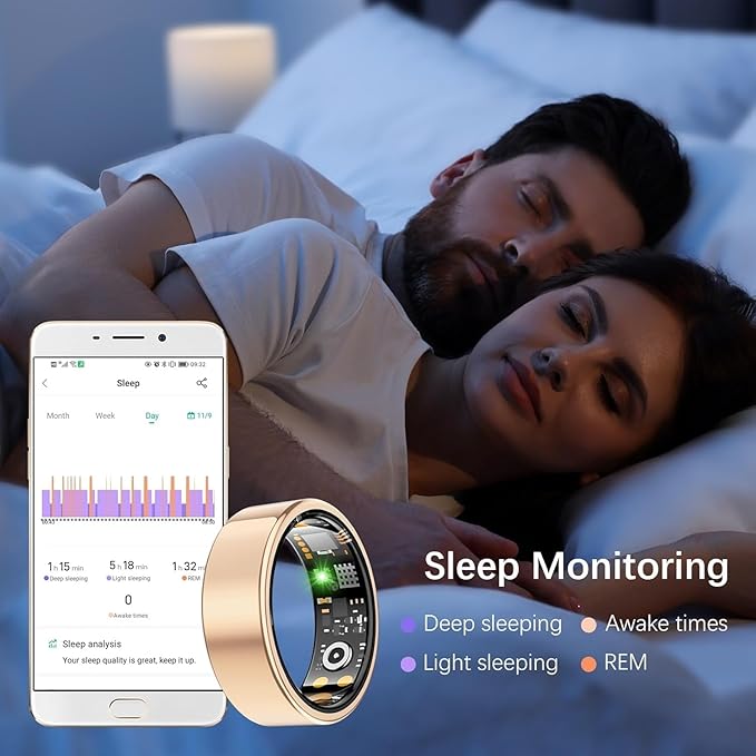 Health Tracker Ring, Smart Health Ring for Women Men with Heart Rate, Blood Oxygen, Sleep Monitor, Steps,Calories, No Subscription Fee, IP68 Waterproof Smart Ring for iPhone & Android (Rose Gold, 13#)