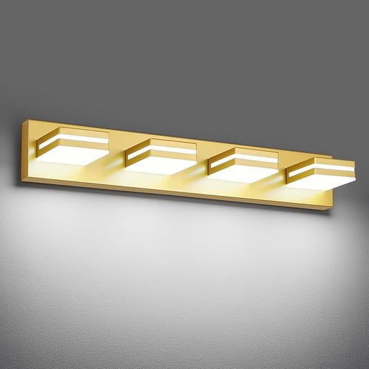 Modern LED Bathroom Lights Fixtures(4-Light),Metal Gold Acrylic Wall Lighting,Vanity Lights for Bathroom Over Mirror(6000k 27in)