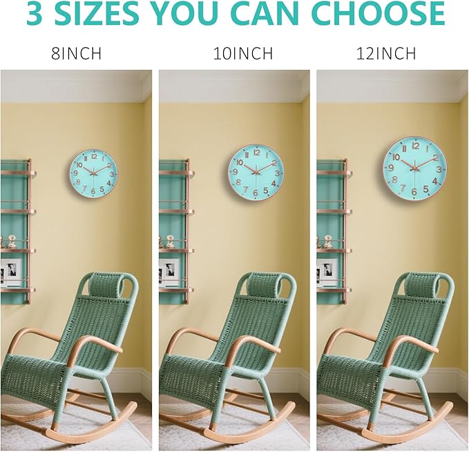 Wall Clock, 8 Inch Wall Clocks Battery Operated, Round Modern Non Ticking Silent Digital Analog Small Wall Clock for Bedroom Living Room Kitchen Office Gym Classroom Outdoor Clocks, Blue