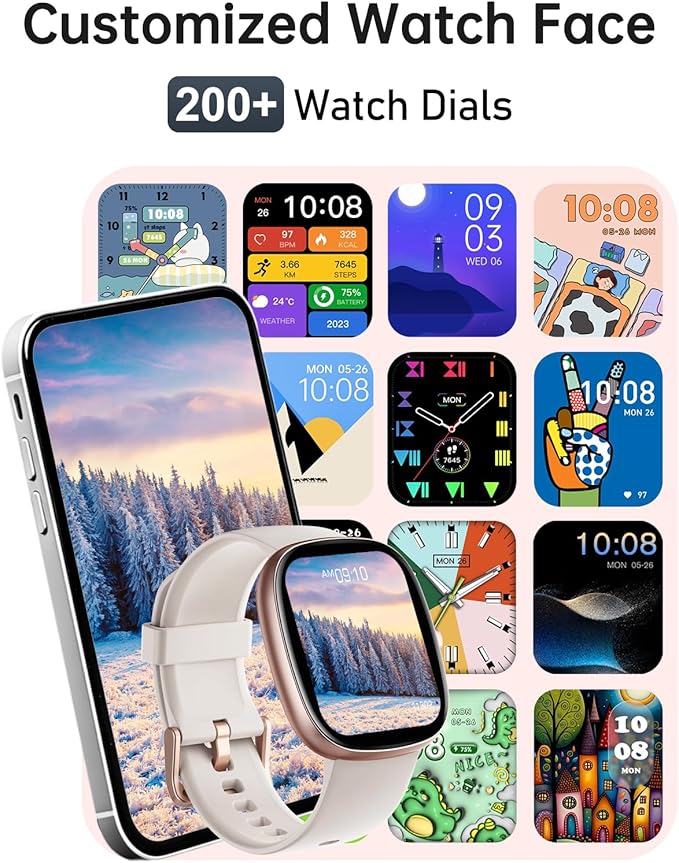 HUAKUA Smart Watches for Women Men (Answer/Make Calls), 1,85" HD Smart Watch for iPhone/Android Phones, Fitness Tracker with 100+ Sport Heart Rate/Sleep Monitor Pedometer Waterproof (Starlight Gold)