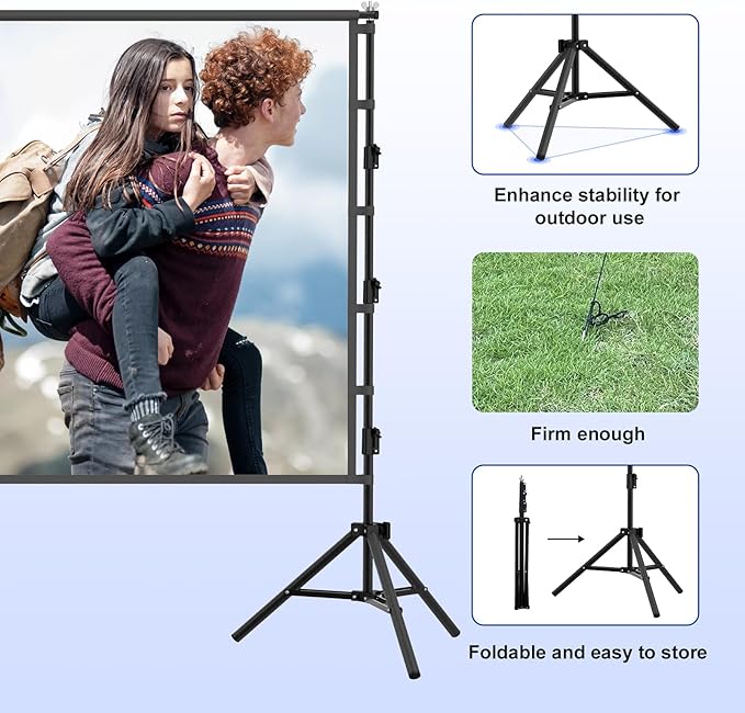 120 inch Projector Screen with Stand,HUANYINGBJB Indoor Projection Screen, Portable 16:9 4K HD Rear Front Movie Screen with Carry Bag for Theater Backyard Movie Night,Cinema School, Churches