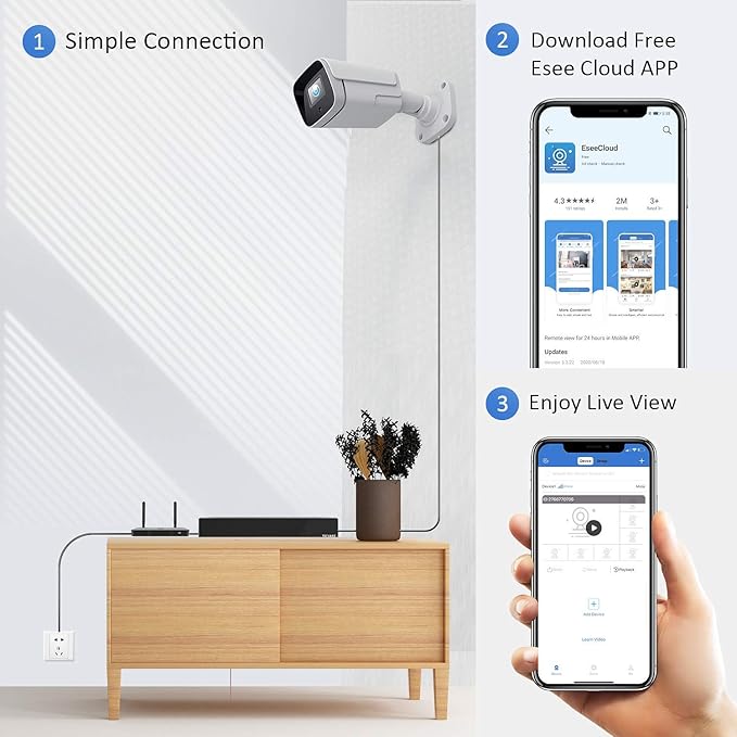 5MP PoE Security Camera System, 8CH 4K NVR with 500GB, 4pcs Wired IP Outdoor Cameras for Home CCTV Surveillance Wired System, IR Night Vision, Motion Detection, 2-Way Audio, IP66, 24/7 Local Recording
