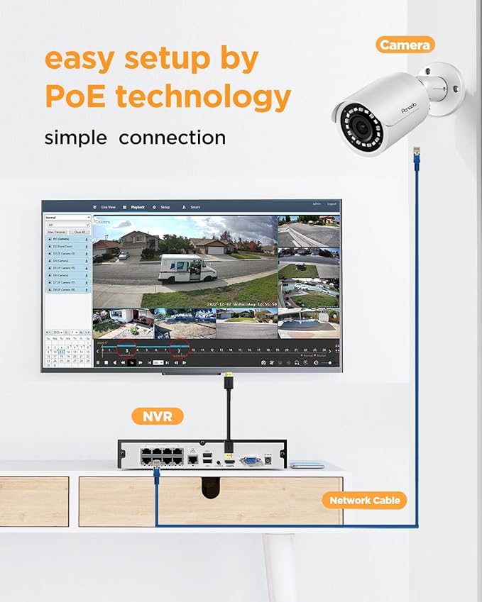 8 Channel Security Camera System, 4K 8CH PoE NVR 2TB HDD, 8PCS 5MP Wired Outdoor Surveillance IP PoE Cameras, Human Detection, Remote Access, Built-in mic,100ft IR Night Vision, PB37F0808-5M