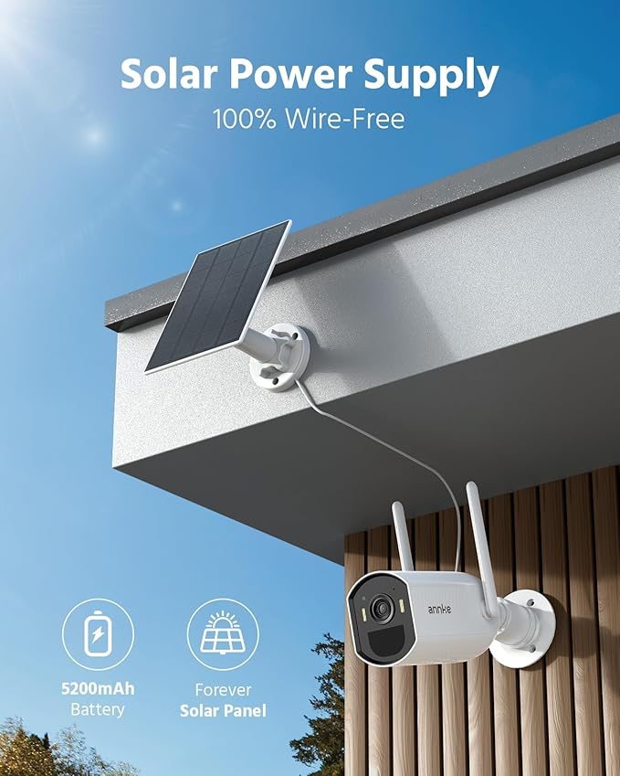 ANNKE 5MP Solar Wireless Security Camera Outdoor,Surveillance Home System,4CH and 2 Bullet Cam-Kit 4MP 2K, Color Night Vision, Spotlight Smart Alarm, PIR&Human Detection, 2-Way Audio, 64GB Memory Card