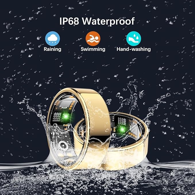 Health Tracker Ring, Smart Health Ring for Women Men with Heart Rate, Blood Oxygen, Sleep Monitor, Steps,Calories, No Subscription Fee, IP68 Waterproof Smart Ring for iPhone & Android (Gold, 11#)