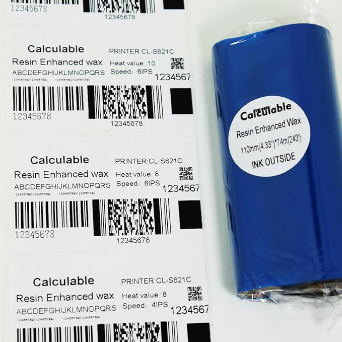 3Count 4.33" x 243' (110mmx74m) Resin Enhanced Wax 1/2" Core Thermal Transfer Wax Ribbon for Label, Tag & Barcode Printing for Zebra,TEC,DATAMAX,INTERMEC,Avery,Citizen,SATO,TSC,GODEX,ARGOX