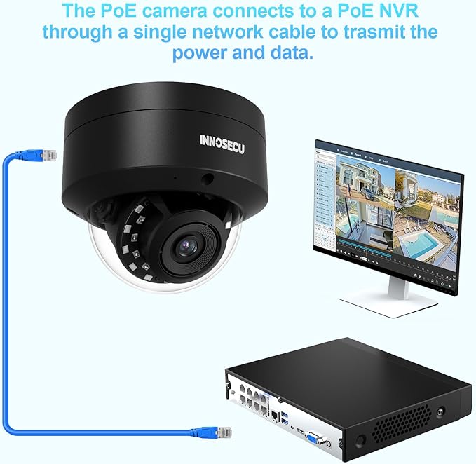 AI 8MP IP PoE Camera, Vandal-Proof Security Surveillance Dome Camera Outdoor, Face Detection, Human/Vehicle Detection, 2.8mm Lens 110°, Built-in Mic, No PT Supported IND8BR54A-B (Black)