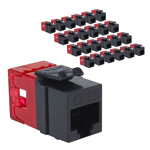 ICC CAT6 Keystone Jack with Slim Profile 180 Degree Punch Down, RJ45 UL Listed PoE++ TAA Compliant for Wall Plate or Patch Panel, Works with JackEasy Termination Tool, Black 25 Pack
