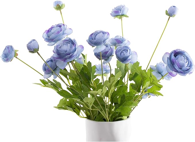 Artificial Silk Flowers Ranunculus Fake Flower 5 Pcs,Suitable for core Decoration,Wedding Floral Creation,Flower Arrangement DIY Project,Interior Decor（Blue）