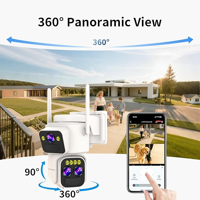 Triple-Lens Solar Security Cameras Wireless Outdoor,360°PTZ Cameras for Home Security with 10x Hybrid Zoom,5G/2.4G WiFi,No Month Fee,PIR Alarm,Full Color Night Vision, Two-Way Audio,IP65