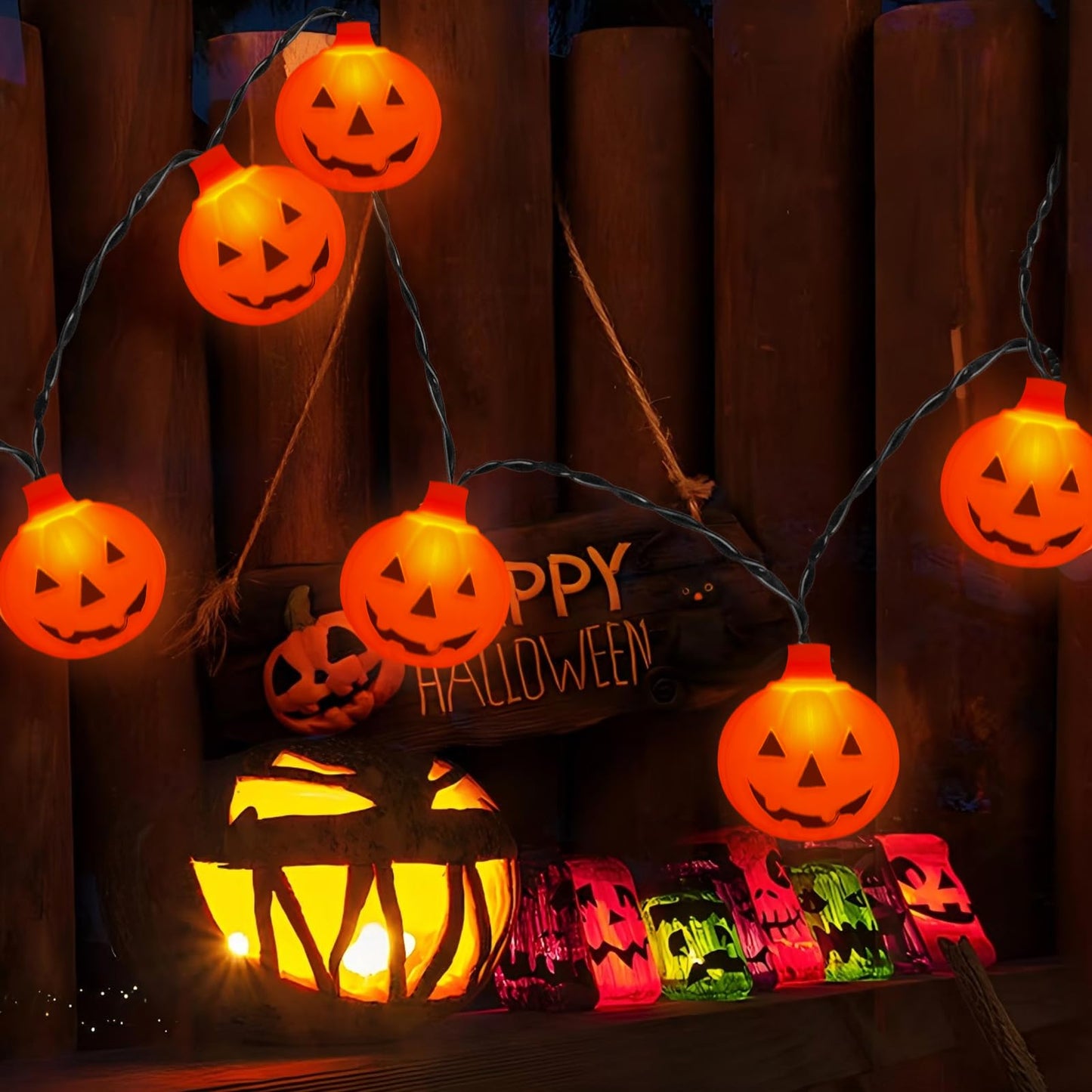 Egcol 8.5FT Pumpkin String Lights - 10 Warm LED Indoor & Outdoor Decorations - Plastic