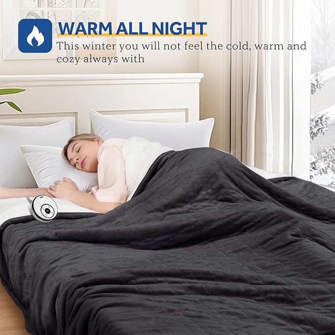Sealy Electric Blanket Twin Size 62"*84",Super Cozy Flannel to Sherpa Reversible Heated Twin Blanket with 10 Heating Levels & 1-12 Hours Auto Off Overheating Protection Machine Washable, Charcoal