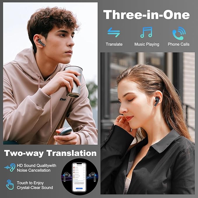 AI Translation Earbuds Real Time - 3-in-1 Bluetooth 5.4 Translating Ear Buds,, 144 Language,Bluetooth Translation Headphone, 80H Playtime Translator, iOS ＆ Android, Travel Business Learning,(Black)