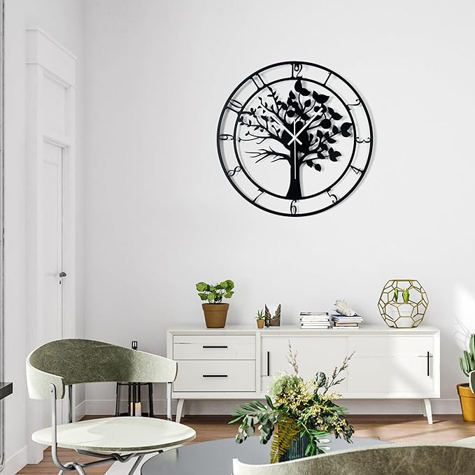 24inch/60cm Large Tree of Life Wall Clocks for Living Room Decor,Bedroom,Battery Operated Big Metal Decorative Analog Silent Non Ticking Wall Clock,Room Wall Decor (Tree of Life, 24 inches)